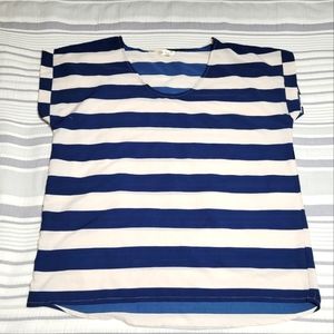 Shirt. Navy/white stripes. Silky. Marisol L